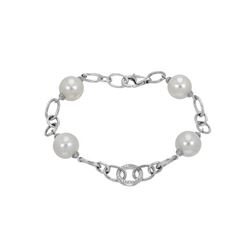 Natural 33.99 CTW Freshwater Pearl & Diamond Bracelet 18K White Gold - REF-136M8F