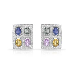 Natural 5.40 CTW Multi-Sapphire & Diamond Earrings W=4MM 14K Gold - REF-164R7K