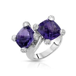 Natural 10.06 CTW Amethyst & Diamond Ring 14K White Gold - REF-98M3F
