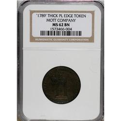 1789 TOKEN Mott Token, Thick Planchet, Plain Edge MS62