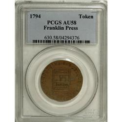 1794 TOKEN Franklin Press Token AU58 PCGS. Breen-1165.