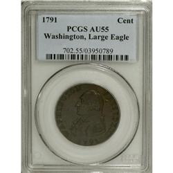 1791 1C Washington Large Eagle Cent AU55 PCGS. Baker-1
