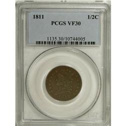 1811 1/2C VF30 PCGS. C-2, B-2.
