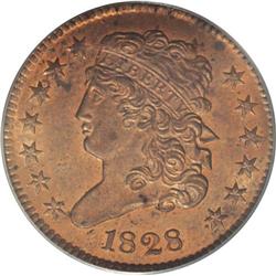 1828 1/2 C 13 Stars MS64 Red PCGS. C-3, B-2, R.1. This