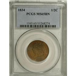 1834 1/2 C MS65 Brown PCGS. C-1, B-1, R.1. Predominate