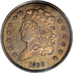 1836 1/2 C PR64 Brown PCGS. B-1 Original, Large Berrie