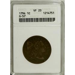 1794 1C Head of 1794 VF20 ANACS. S-57, B-55, R.1. A ch
