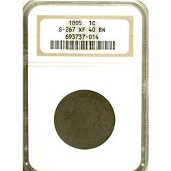 1805 1C XF40 NGC. S-267, B-1, R.1. This deep brown cen