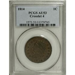 1814 1C Crosslet 4 AU53 PCGS. S-294, B-1, R.1. This ty