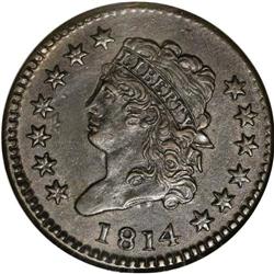 1814 1C Plain 4 AU55 NGC. S-295, B-2, R.1. This darkly