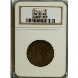 1818 1C MS64 Brown NGC. N-10, R.1. Richly toned in mah