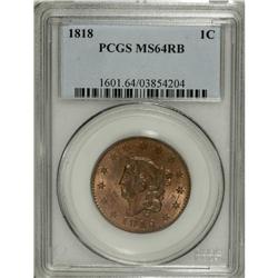 1818 1C MS64 Red and Brown PCGS. N-10, R.1. A lustrous