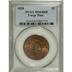 1820 1C Large Date MS64 Red and Brown PCGS. N-13, R.1.