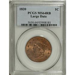 1820 1C Large Date MS64 Red and Brown PCGS. N-13, R.1.