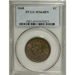 1848 1C MS64 Brown PCGS. N-35, R.2. Grellman Die State