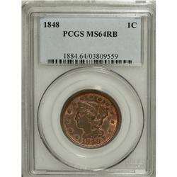 1848 1C MS64 Red and Brown PCGS. N-21, Low R.4. Grellm