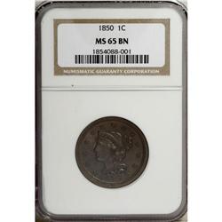 1850 1C MS65 Brown NGC. N-15, R.2. Grellman Die State