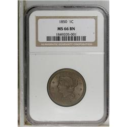 1850 1C MS66 Brown NGC. N-7, R.2. Fine die lines behin