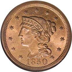 1850 1C MS66 Red and Brown NGC. N-7, R.2. A satiny fir