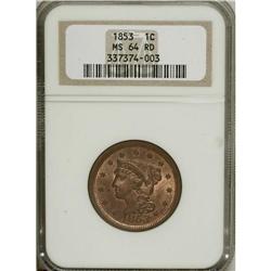 1853 1C MS64 Red NGC. N-13, R.1. Grellman Die State b.