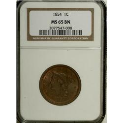 1854 1C MS65 Brown NGC. N-23, R.2. Plentiful orange-re