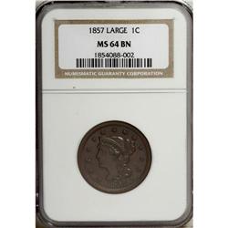 1857 1C Large Date MS64 Brown NGC. N-1, R.1. The obver