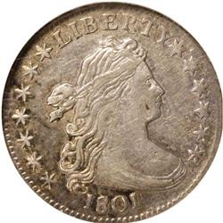 1801 10C AU50 NGC. JR-1, R.4. The 1801 dime is one of