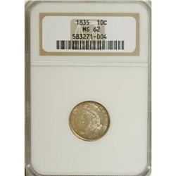 1835 10C MS62 NGC. JR-9, R.2. This needle-sharp piece
