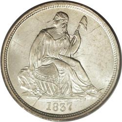 1837 10C No Stars, Large Date MS65 PCGS. Greer-101, Sh