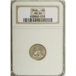 1858 10C MS65 NGC.From The Palakika Collection.