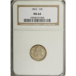 1862 10C MS64 NGC. A basically untoned example of this