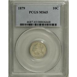 1879 10C MS65 PCGS. Dusky pearl-gray toning visits thi 