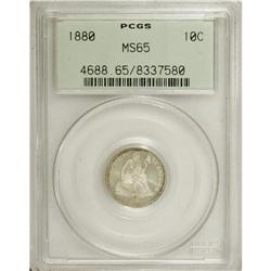 1880 10C MS65 PCGS. Partially prooflike fields highlig