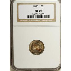 1886 10C MS66 NGC. The ruby, sapphire, sunset-orange,