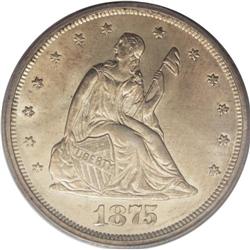 1875-S 20C MS65 PCGS. This is a radiantly lustrous Gem