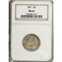 1887 25C MS62 NGC. Boldly struck, if a trifle weak on