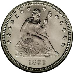 1890 25C MS67 NGC. An intricately struck Superb Gem th