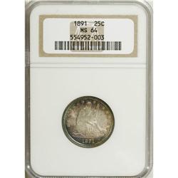 1891 25C MS64 NGC. A lavish display of peripheral plum