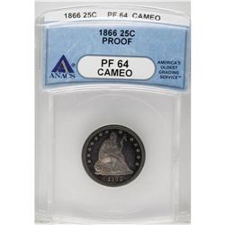 1866 25C Motto PR64 Cameo ANACS. Light golden-brown an