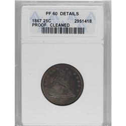 1867 25C --Cleaned--ANACS. PR60 Details. The fields are