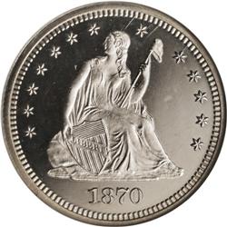 1870 25C PR65 Ultra Cameo NGC. Both sides exhibit cons