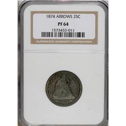 1874 25C Arrows PR64 NGC. Deep cobalt-blue, aqua, and