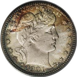 1901 25C MS66 PCGS. Splashes of golden-brown and sea-g