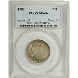 1902 25C MS66 PCGS. Speckled sea-green and reddish-gol