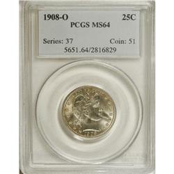 1908-O 25C MS64 PCGS. This pleasing near-Gem has a pre