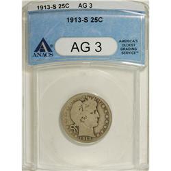 1913-S 25C AG3 ANACS. A few of the left side stars hav