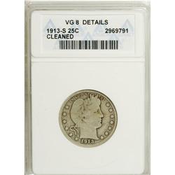1913-S 25C --Cleaned--ANACS. VG8 Details. This is one o