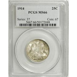 1914 25C MS66 PCGS. Silver-gray lustrous surfaces disp