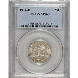 1914-D 25C MS65 PCGS. Satiny with subtle blue-gray pat