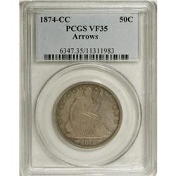 1874-CC 50C Arrows VF35 PCGS. One of just two Carson C